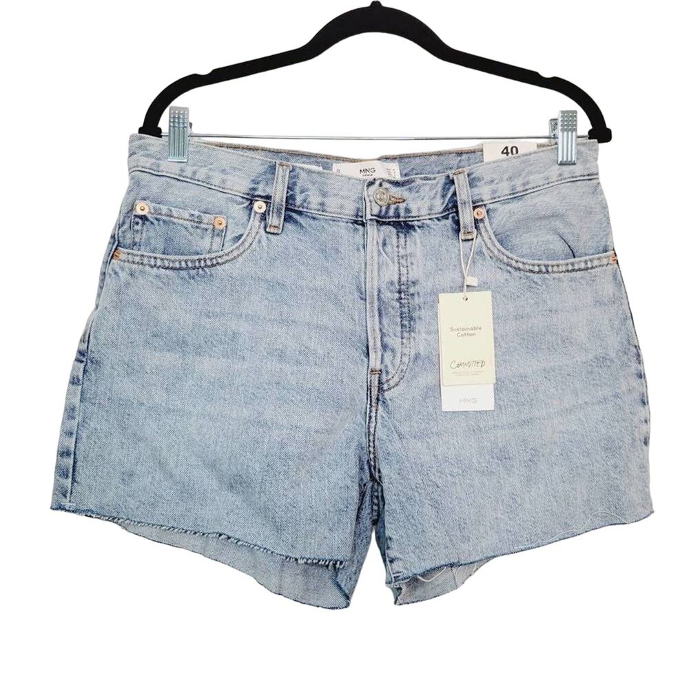 MNG Womens Straight Mid-Rise Denim Jean Shorts With Button‎ Fly Size 8 NEW
